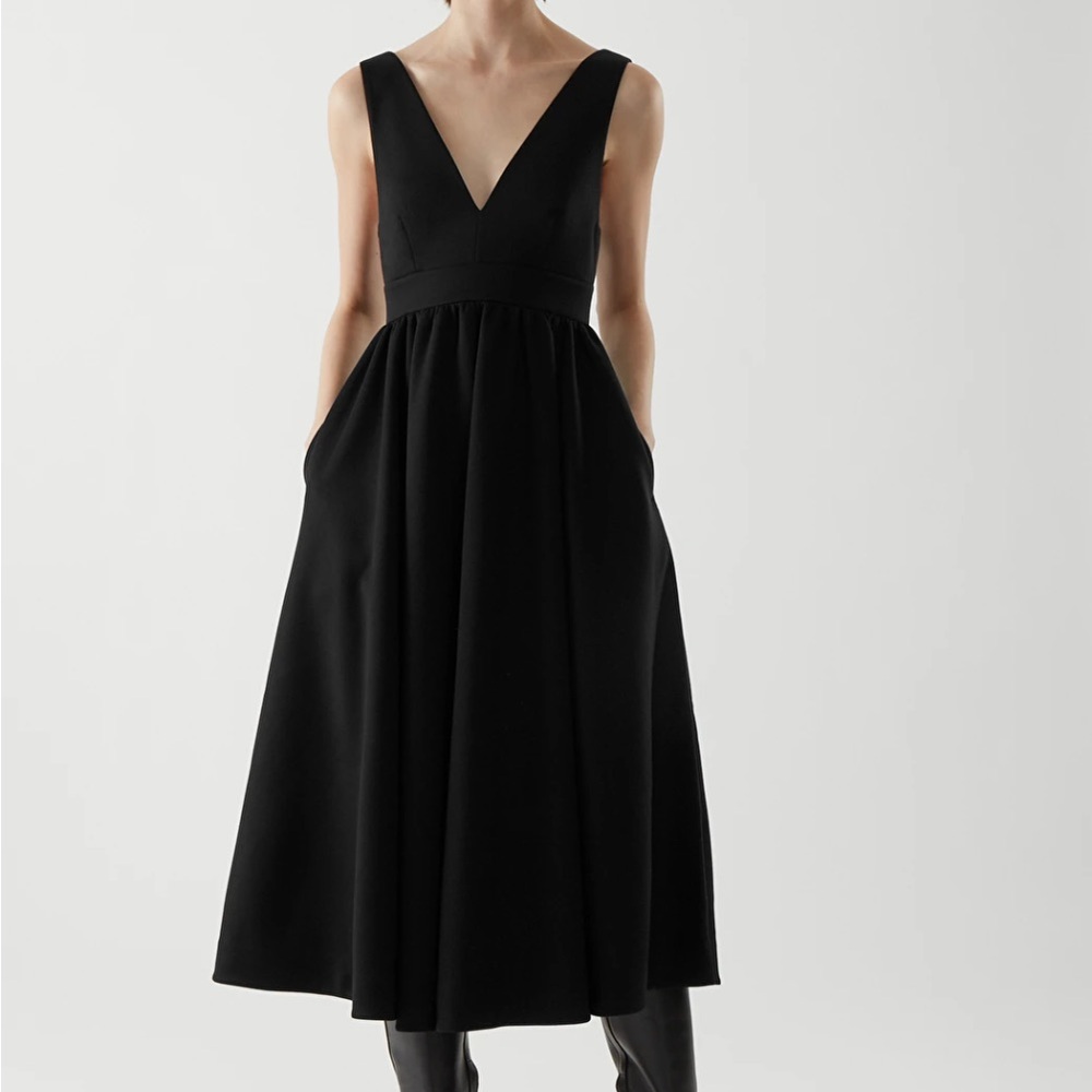 COS Scuba Knit Midi Deep V-Neck Dress